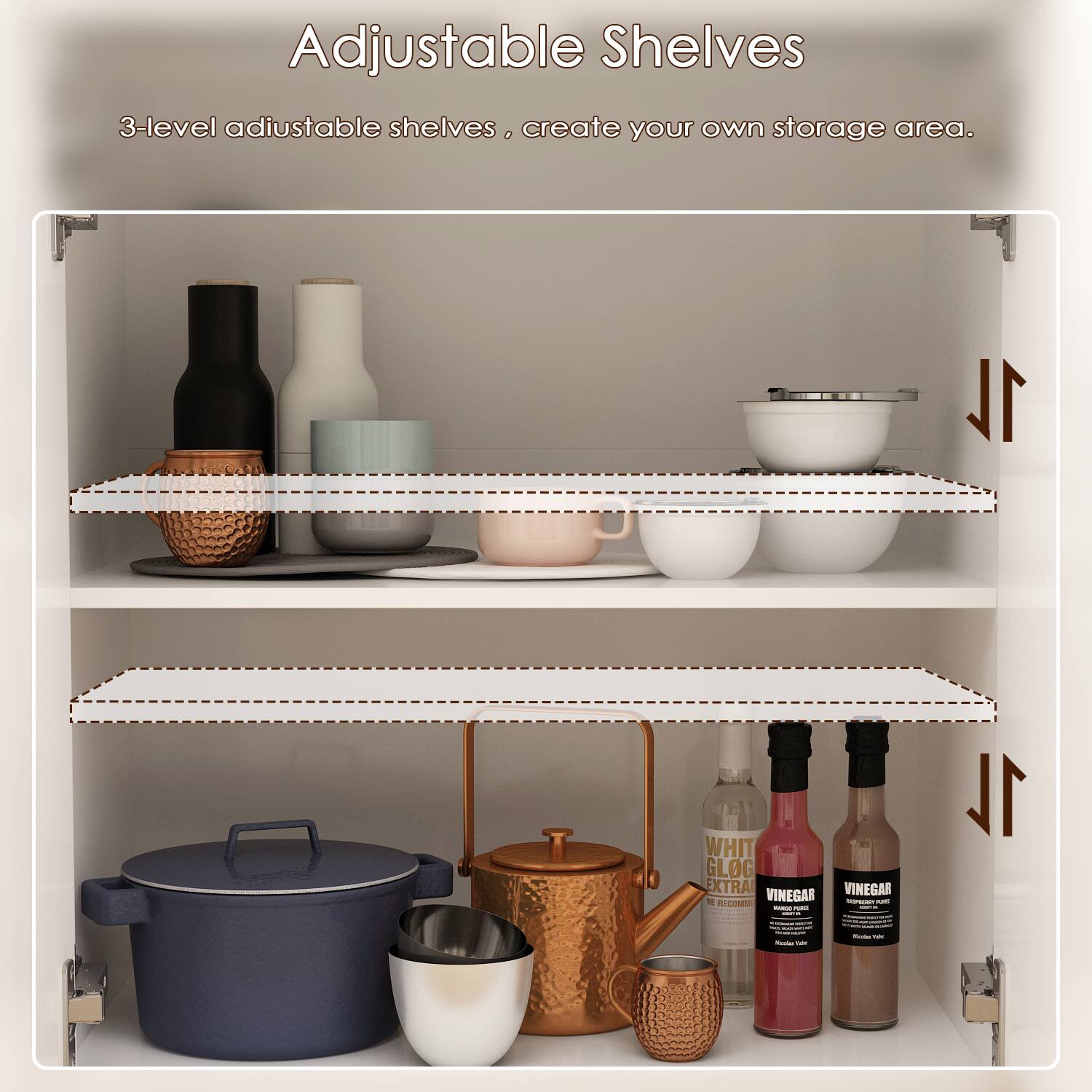 Adjustable Shelves: 3-level adjustable shelves, create your own storage area.

1L White Balsamic Vinegar: 1L White Balsamic Vinegar, Rich & Comforting - Rich & Comforting - 1L - - - -