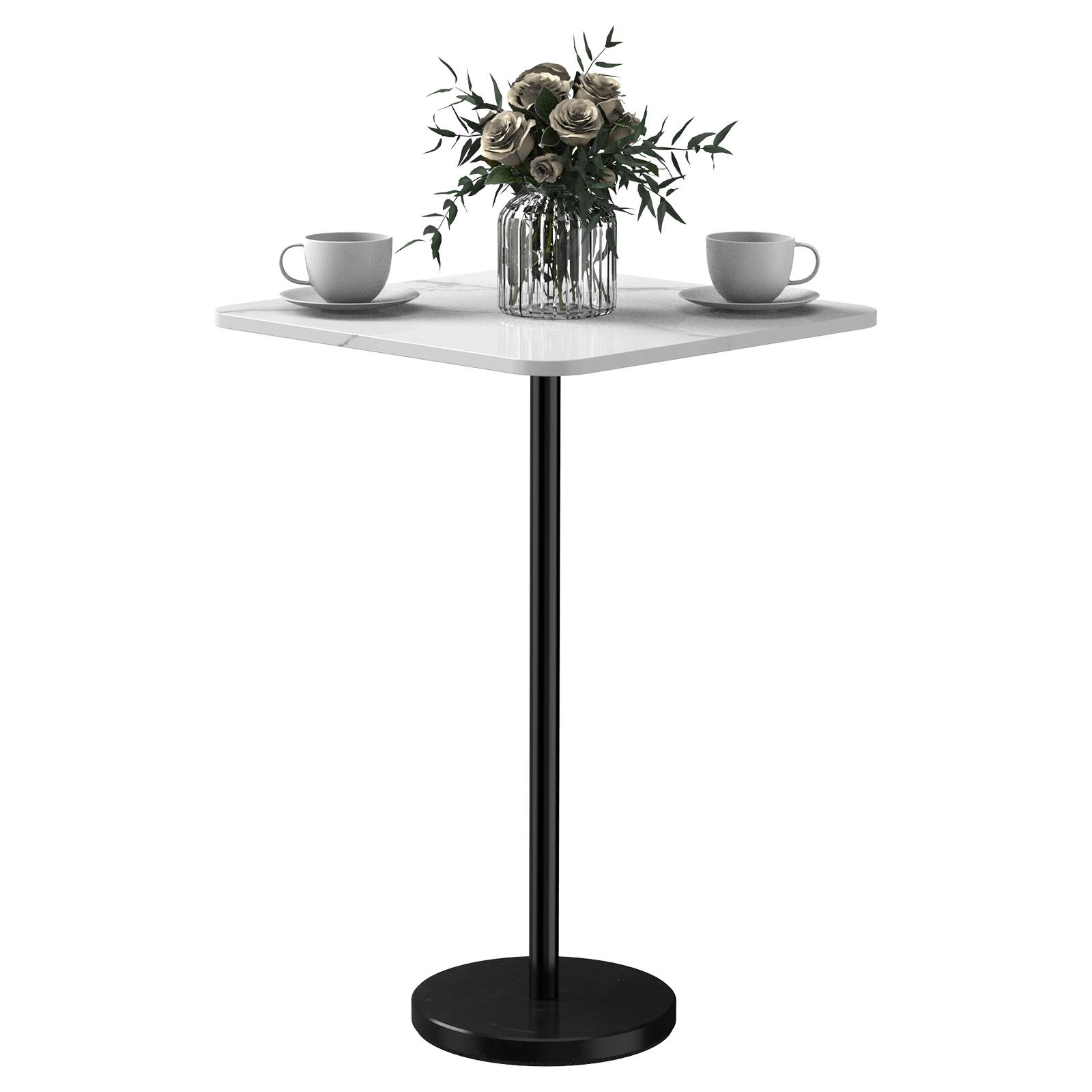 Alt View 1. Oumilen - White Wood-Top Side Table with Marble Base - White.