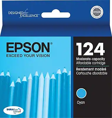 DESIGNED FOR EXCELLENCE
EPSON
EXCEED YOUR VISION
124
Moderate-capacity Affordable cartridge
Rendement modéré Cartouche abordable
Cyan
DURABrite Ultra