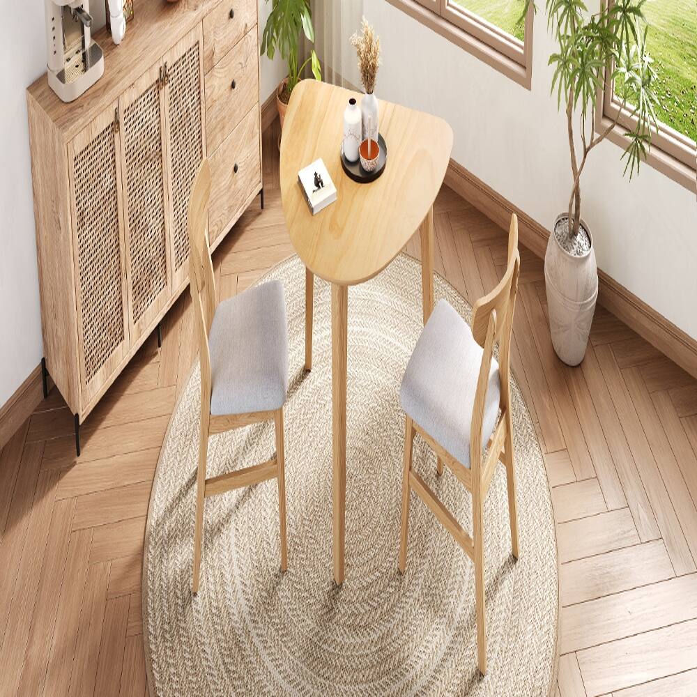 Back. Loheer - Loheer 3-Piece Table Set Triangular Side Table & Curved Wood Chairs Minimalist Dining Set for Small Space Natural Finish - Natural.
