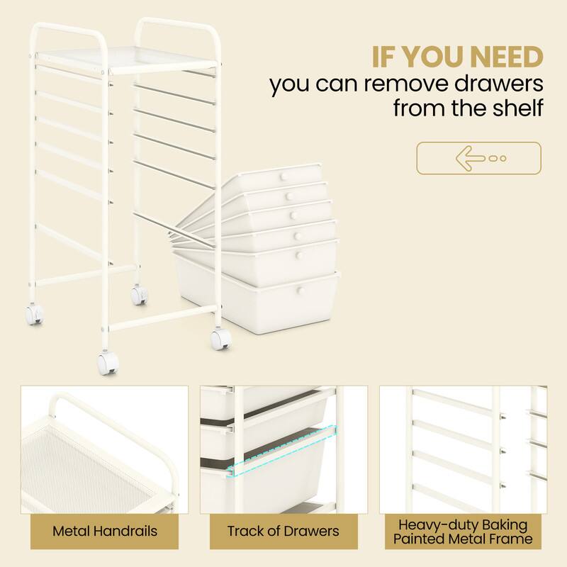 IF YOU NEED  
you can remove drawers from the shelf  

Metal Handrails  
Track of Drawers  
Heavy-duty Baking Painted Metal Frame