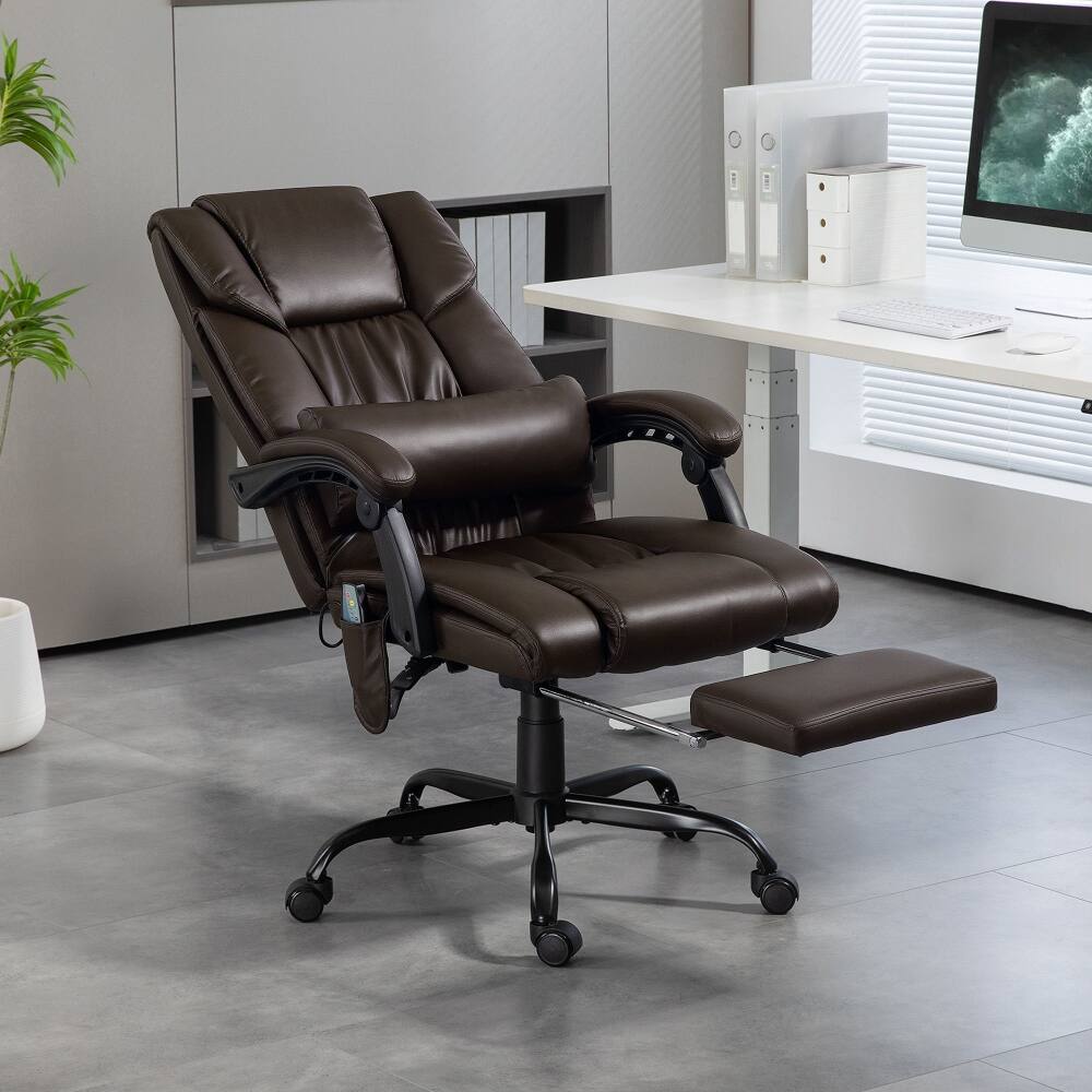 Alt View 6. Loheer - Loheer Massage Office Chair Ergonomic PU Leather Reclining Executive Desk Chair with Footrest Brown - Brown.
