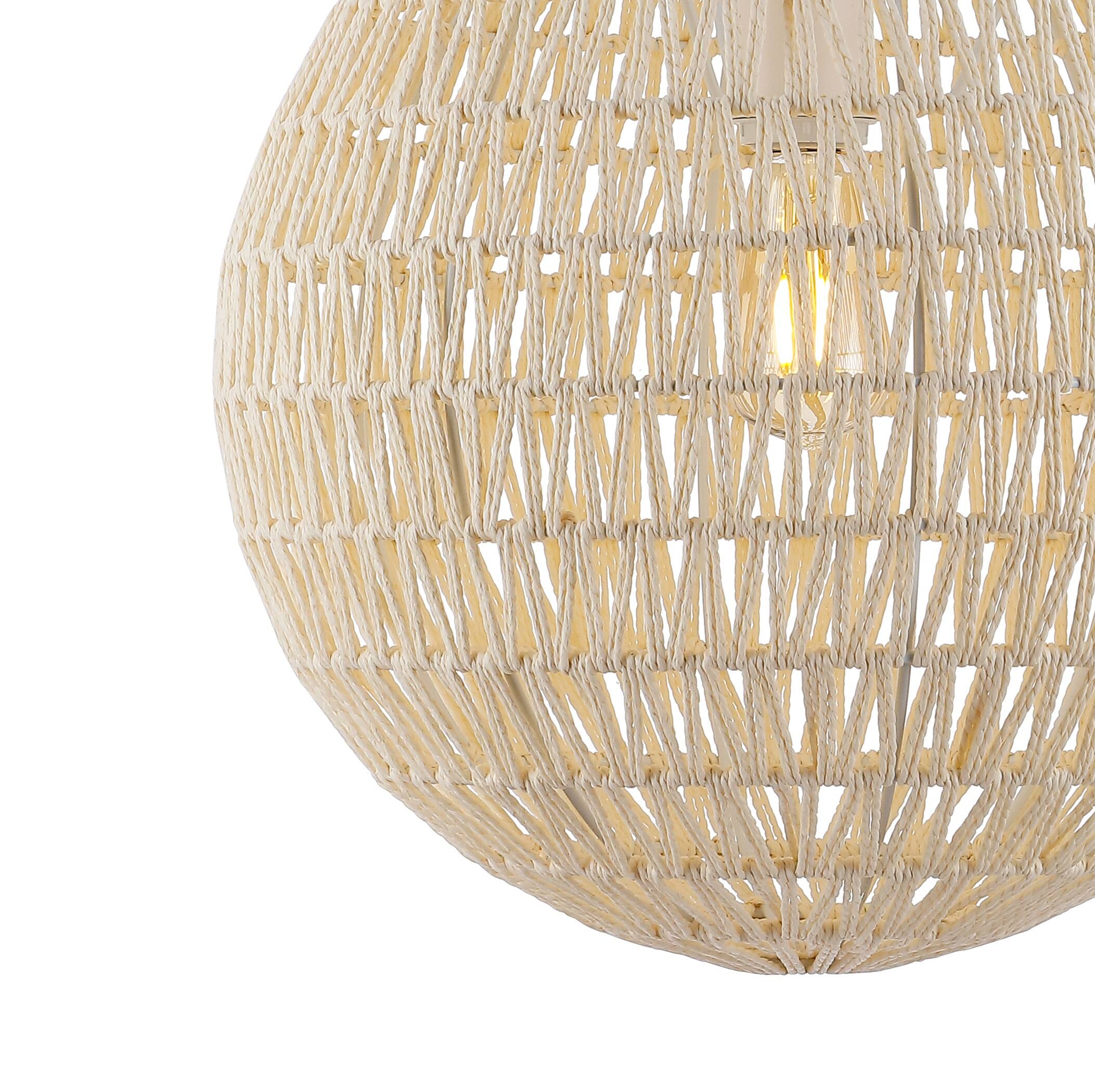 Alt View 4. Jonathan Y - Luna 15.75" 1-Light Bohemian Modern Woven Rattan/Iron LED Pendant, Cream/White - Cream.