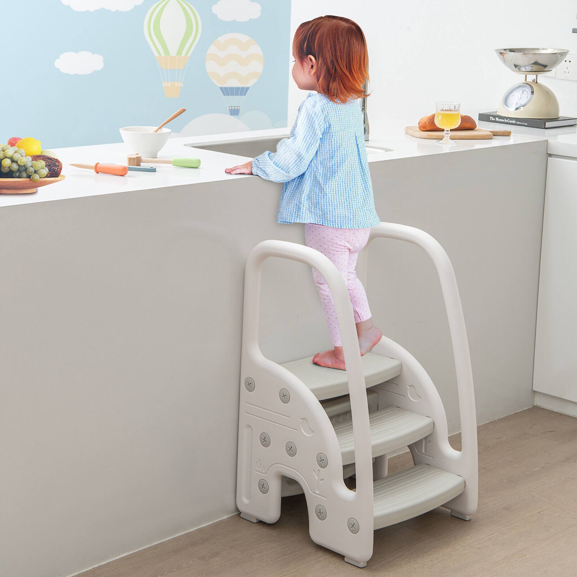 Alt View 3. Gymax - Gymax Three-Step Stool for Toddlers Children Step up Leaning Helper w/Safety Handles Grey - Grey.
