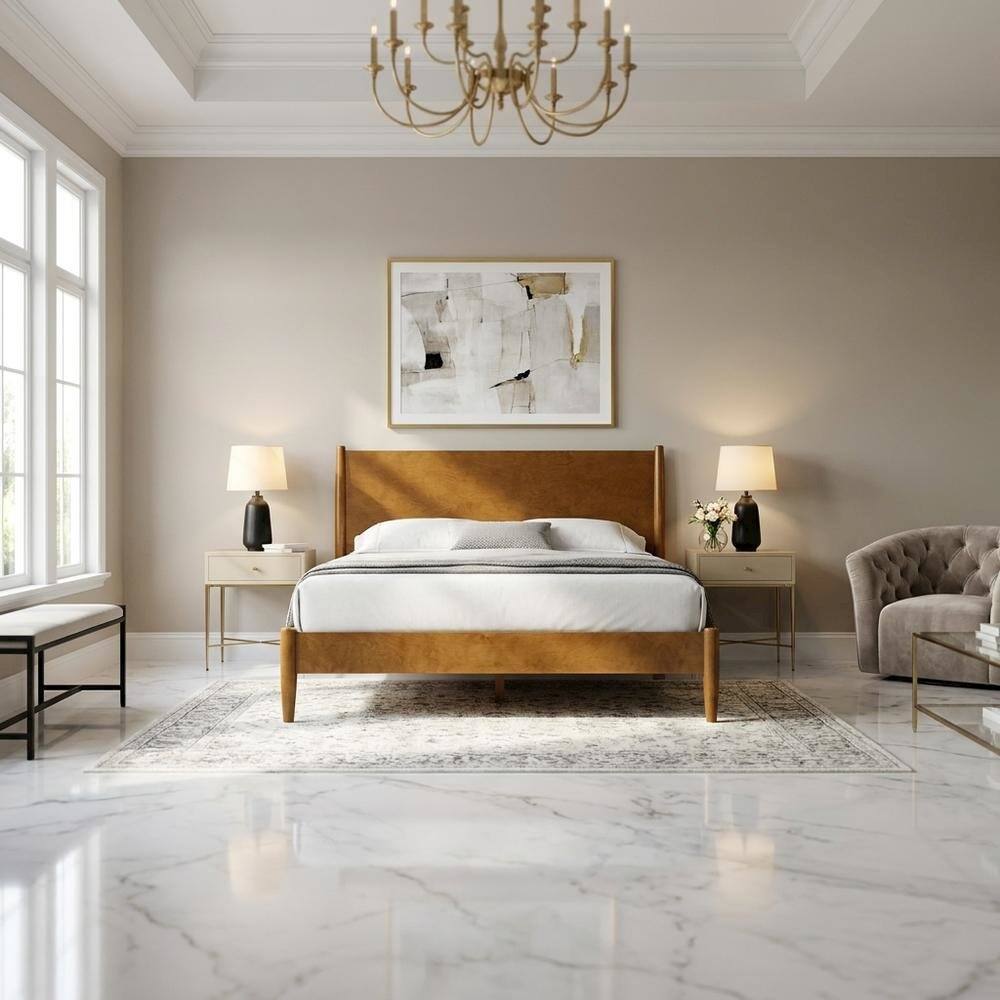 Alt View 4. FurniFact - Platform bed with acorn finish - Acorn.
