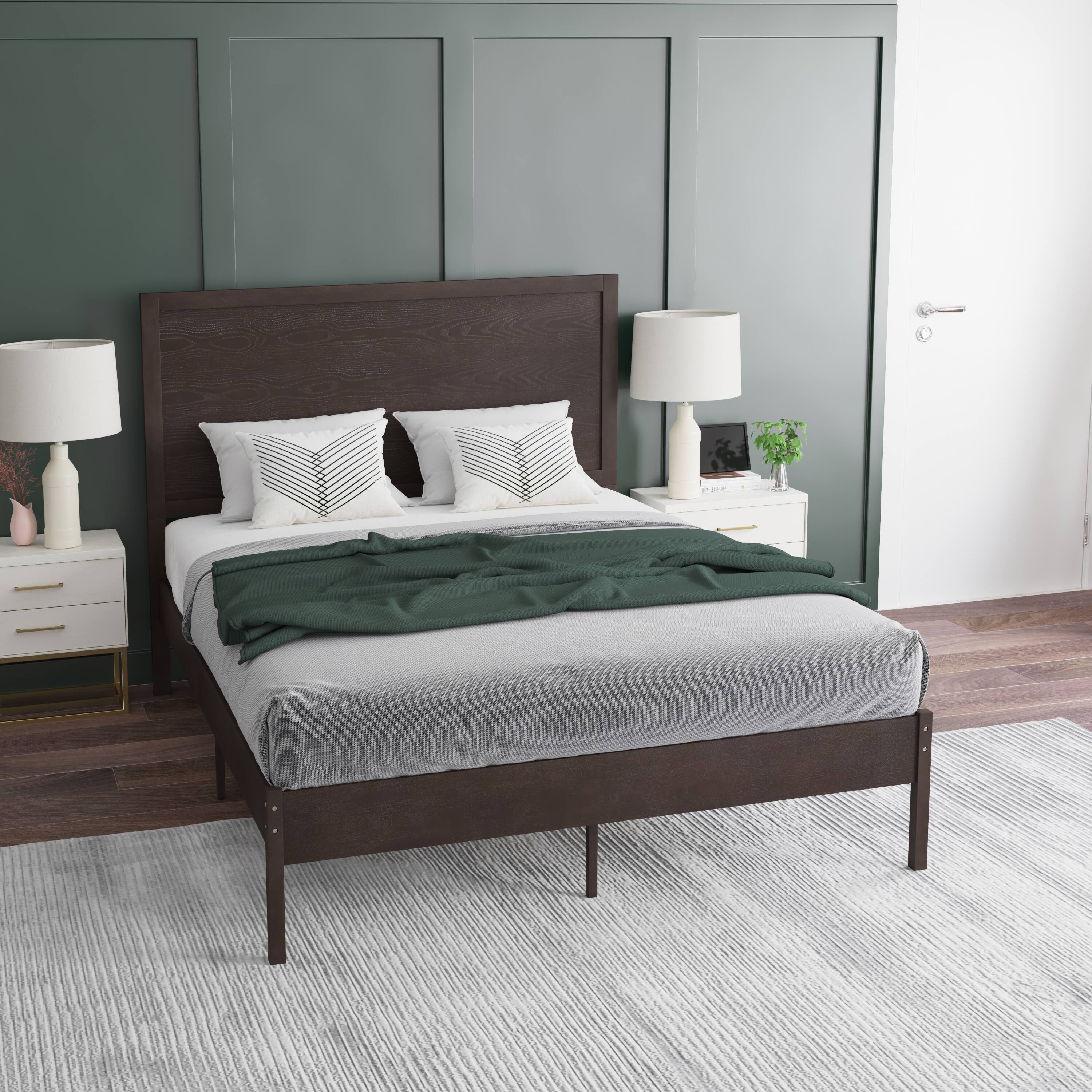 Alt View 4. Emma + Oliver - Ashton Classic Wooden Platform Bed with Headboard - Dark Brown.