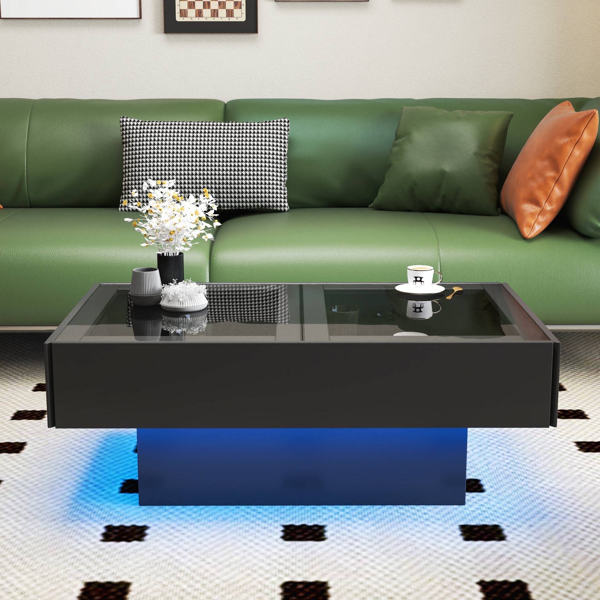 Left. Tiramisubest - Coffee Table with Sliding Tabletop, Center Table with Hidden Storage Compartment, Extendable Table for Living Room - Black.