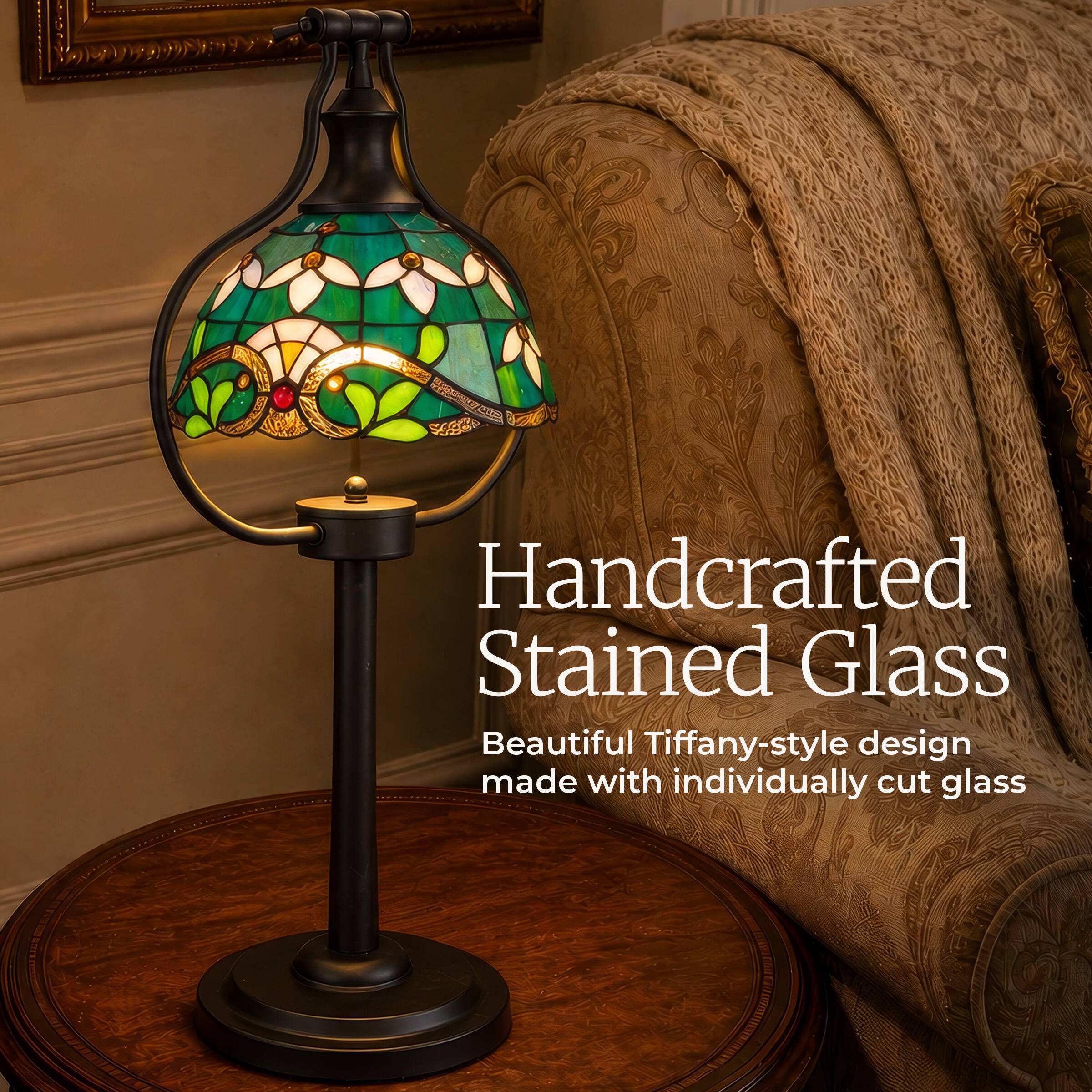 Handcrafted Stained Glass  
Beautiful Tiffany-style design made with individually cut glass