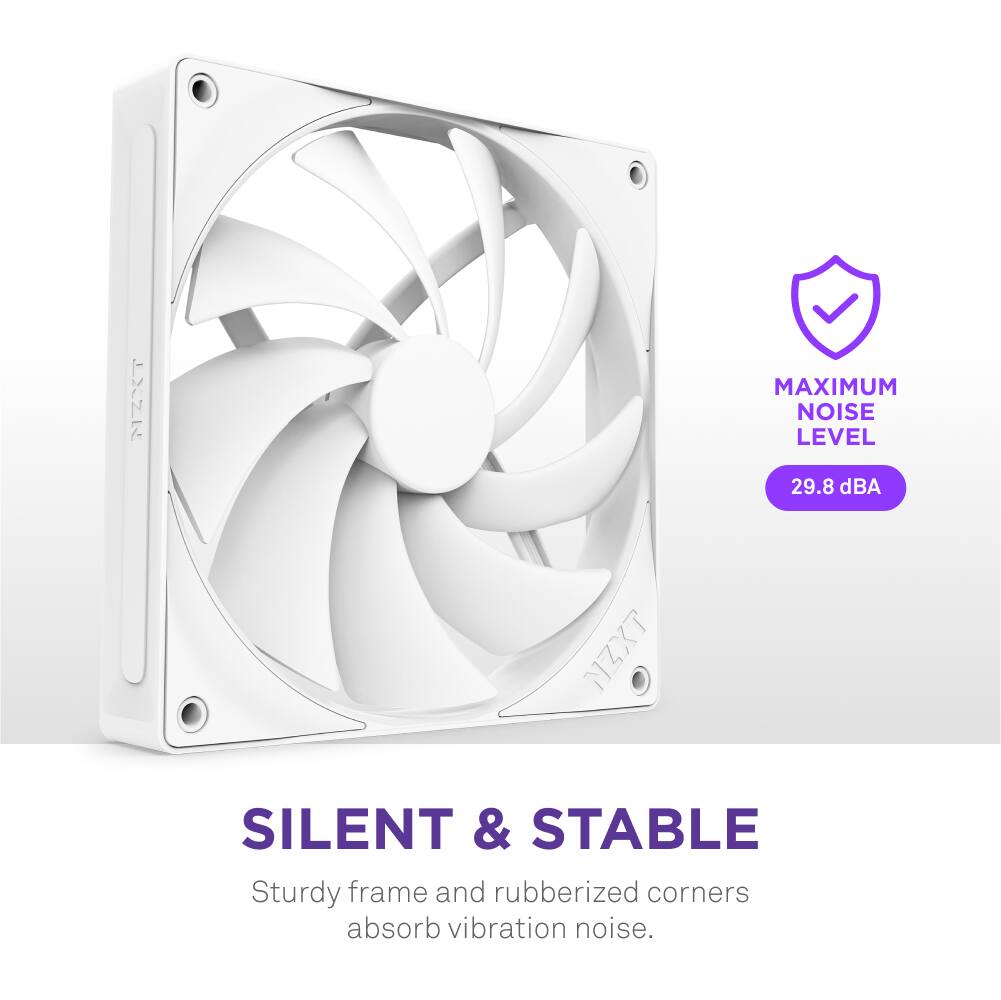 NZXT Silent & Stable: Sturdy frame and rubberized corners absorb vibration noise. Maximum noise level of 29.8 dBA.