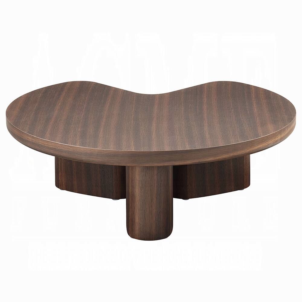 Alt View 1. Manhattan Lane - Yex Coffee Table, 35 Inch Curved Top with Pedestal Legs, Smoked Oak Brown - Smoked Oak Brown, Light Gray.