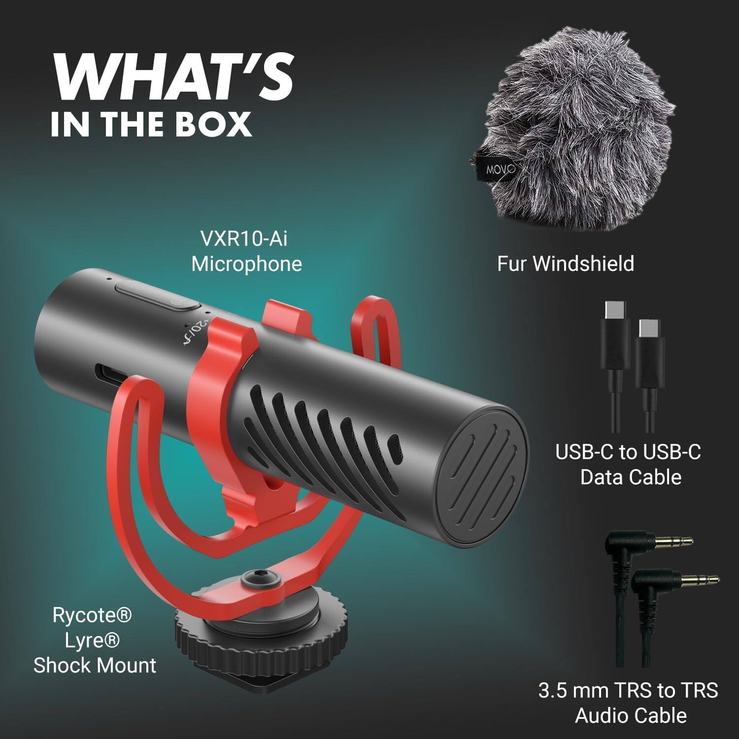 MOVO VXR10 AI Shotgun Microphone with AI Noise Cancellation for