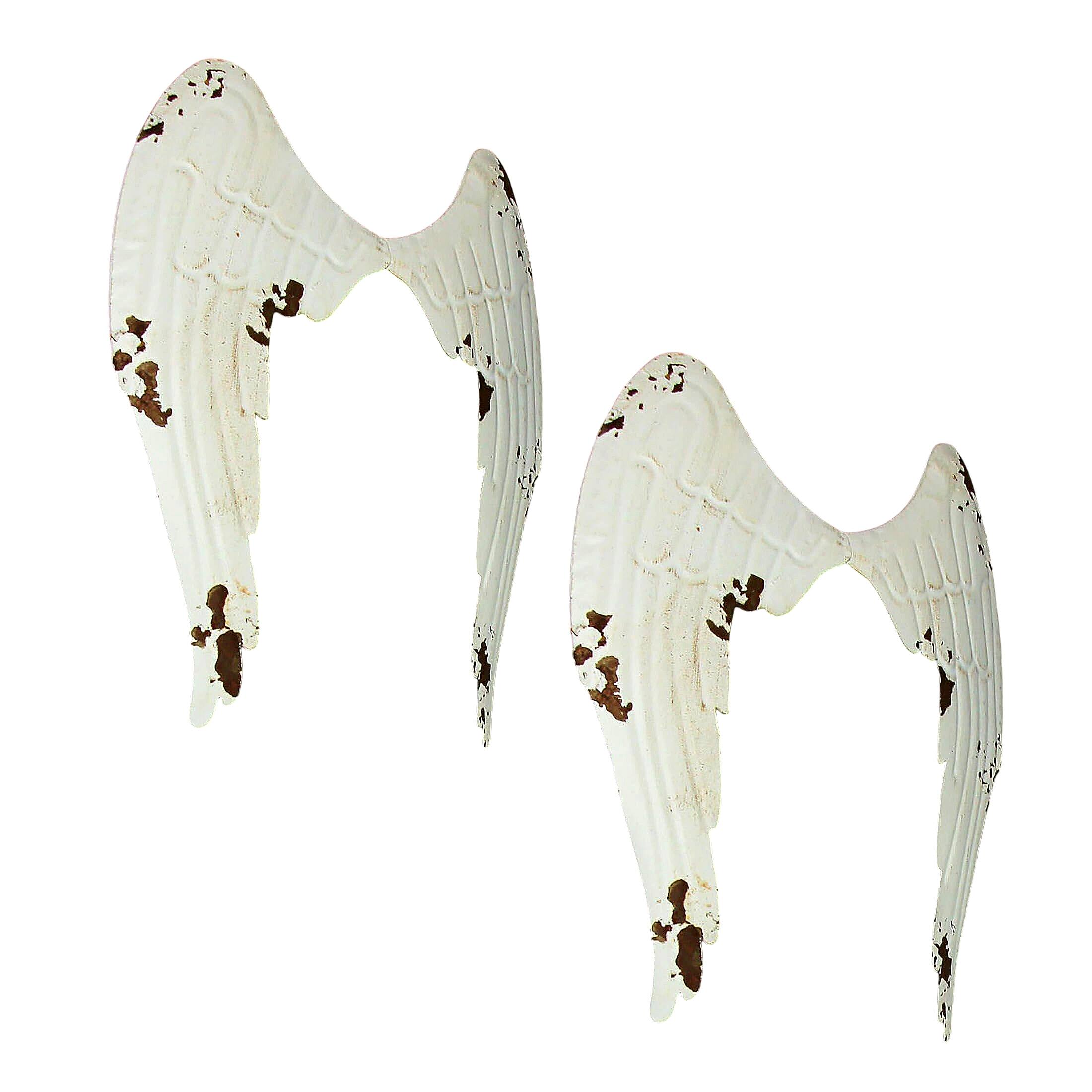 Alt View 5. Things2Die4 - Metal Angel Wings Wall Sculptures Set of 2 Distressed White 13.25 In - White.