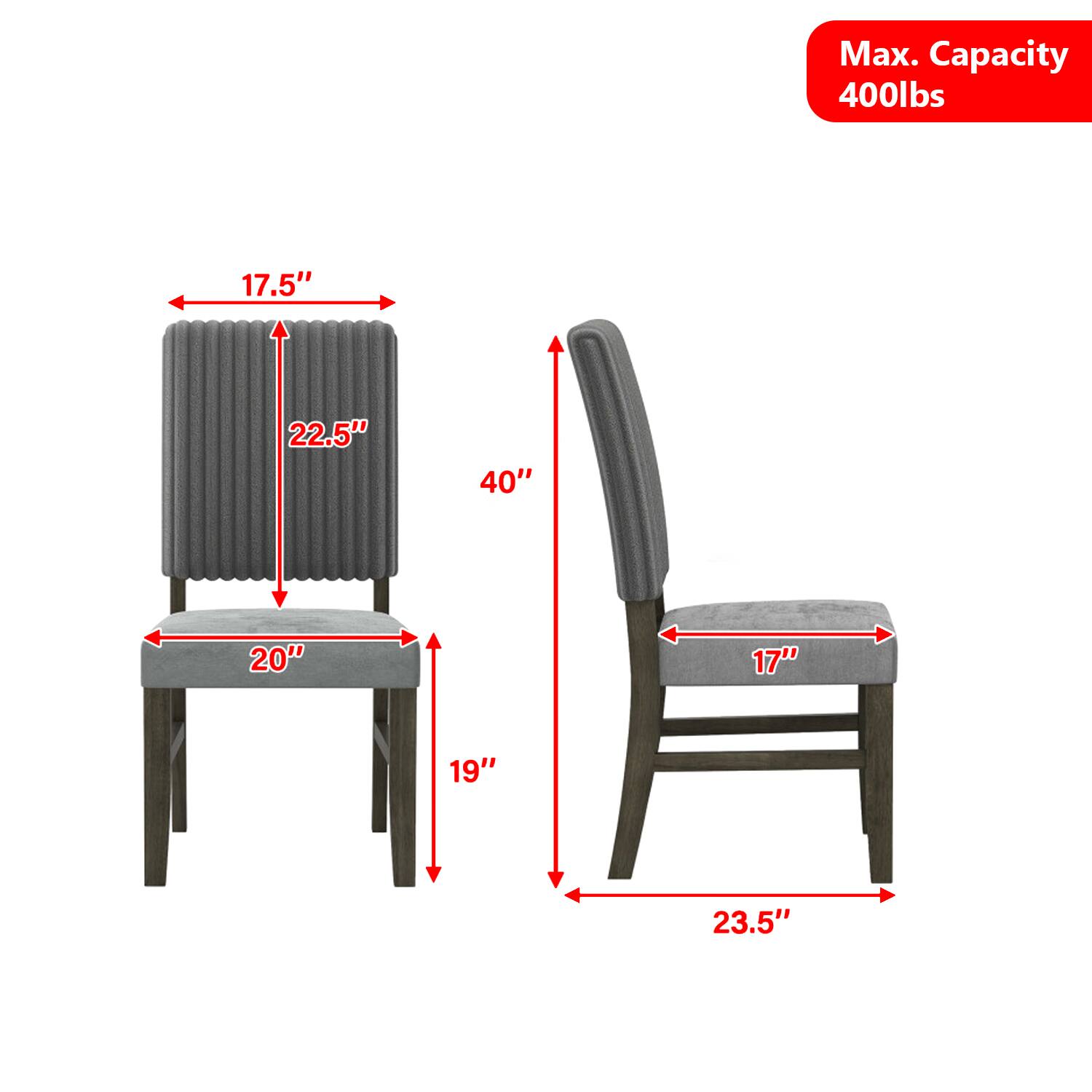 Max. Capacity 400lbs  
17.5"  
22.5"  
40"  
20"  
17"  
19"  
23.5"