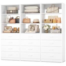 Aheaplus - 5.3FT Wood Closet Organizer System with 12 Wood Drawers and 6 Shelves, 3 Packs - White