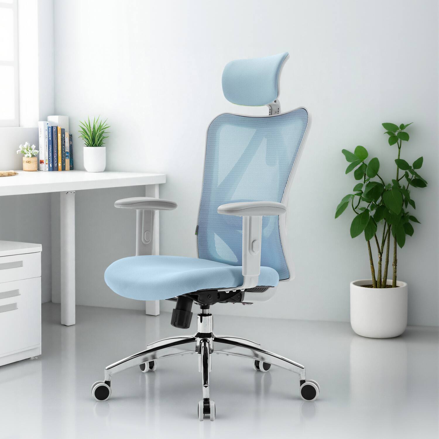 Alt View 7. SIHOO - M18 Ergonomic Office Chair, Computer Desk Chair with Adjustable Headrest, High Back Swivel Chair for Home Office - Blue.