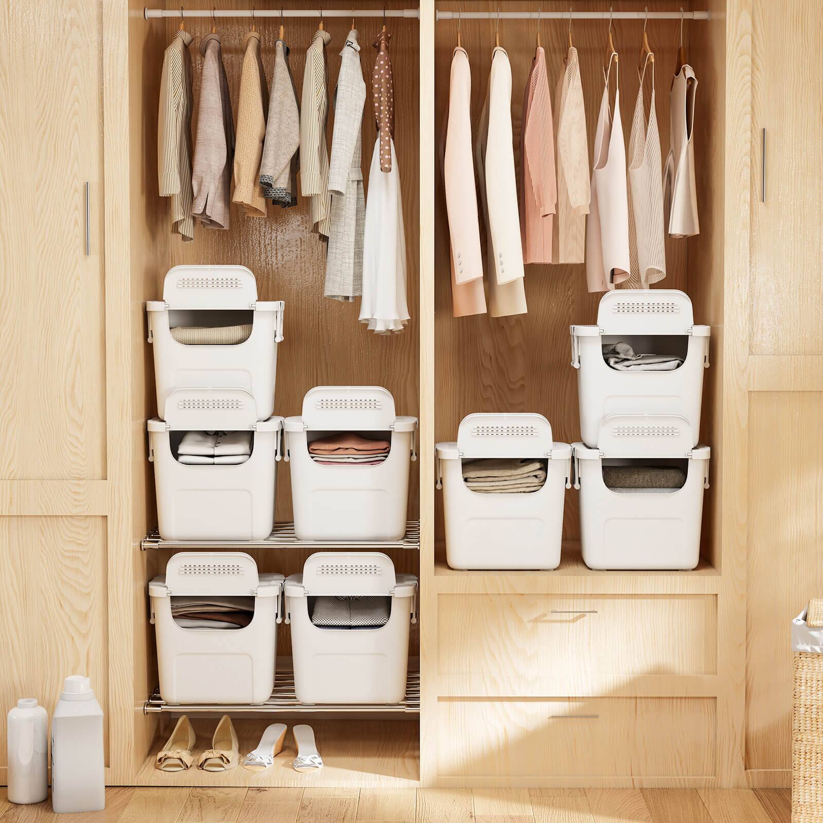 Alt View 1. Costway - Costway 3 PCS Plastic Storage Bins with Front Door & Side Handles for Kitchen, Bedroom - White.