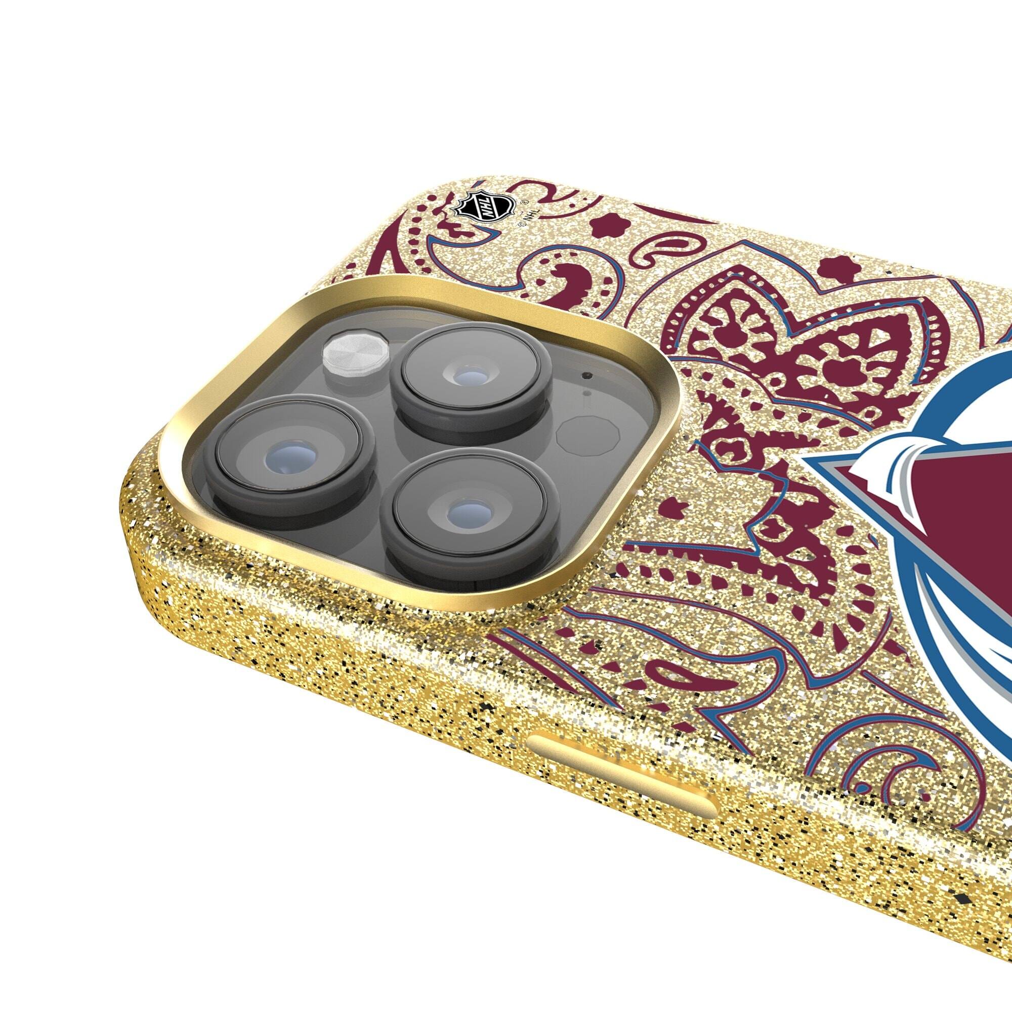 Alt View 3. Keyscaper - Gold Colorado Avalanche Paisley Bling iPhone Case - 14 - Gold.