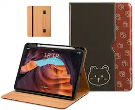 DTTO - Case for iPad 11th Gen 11" 2025 (A16) & 10th Gen 10.9" 2022, Leather Folio Cover with Pencil Holder & Auto Wake/Sleep - Bear