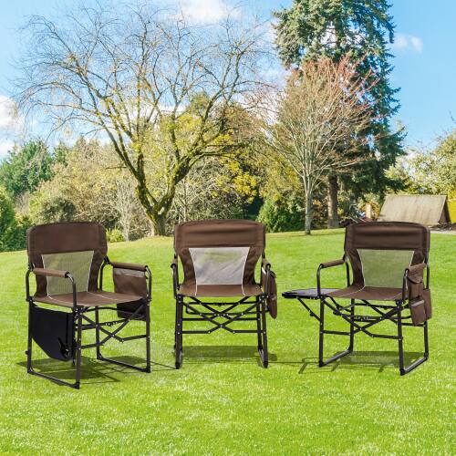 Alt View 7. Winado - 2PCS Camping Directors Chair Portable Folding with Side Table, Carry Bag for Outdoor Adults Camping Beach Fishing Picnic - Brown.