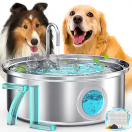 Oneisall - 7L/230oz Dog Water Fountain 5 Stage Filtration System with Visible Water Level with 3 Filter - Stainless Steel