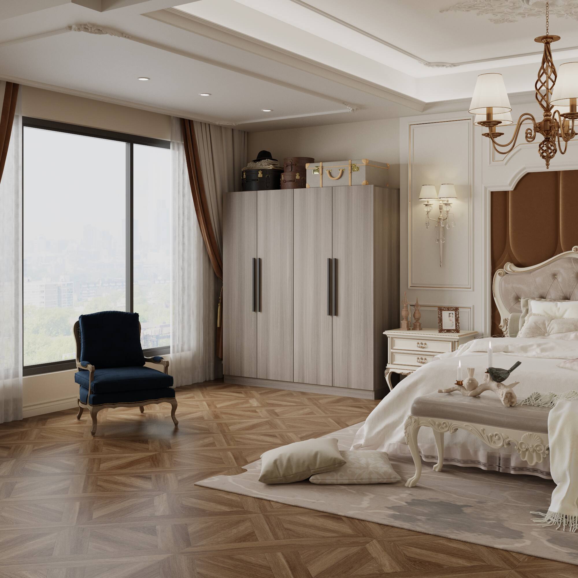 Alt View 10. FUFU & GAGA - Modern Wood Grain Four-Door Wardrobe Closet – Spacious Family Storage with Safety Design - Gray.