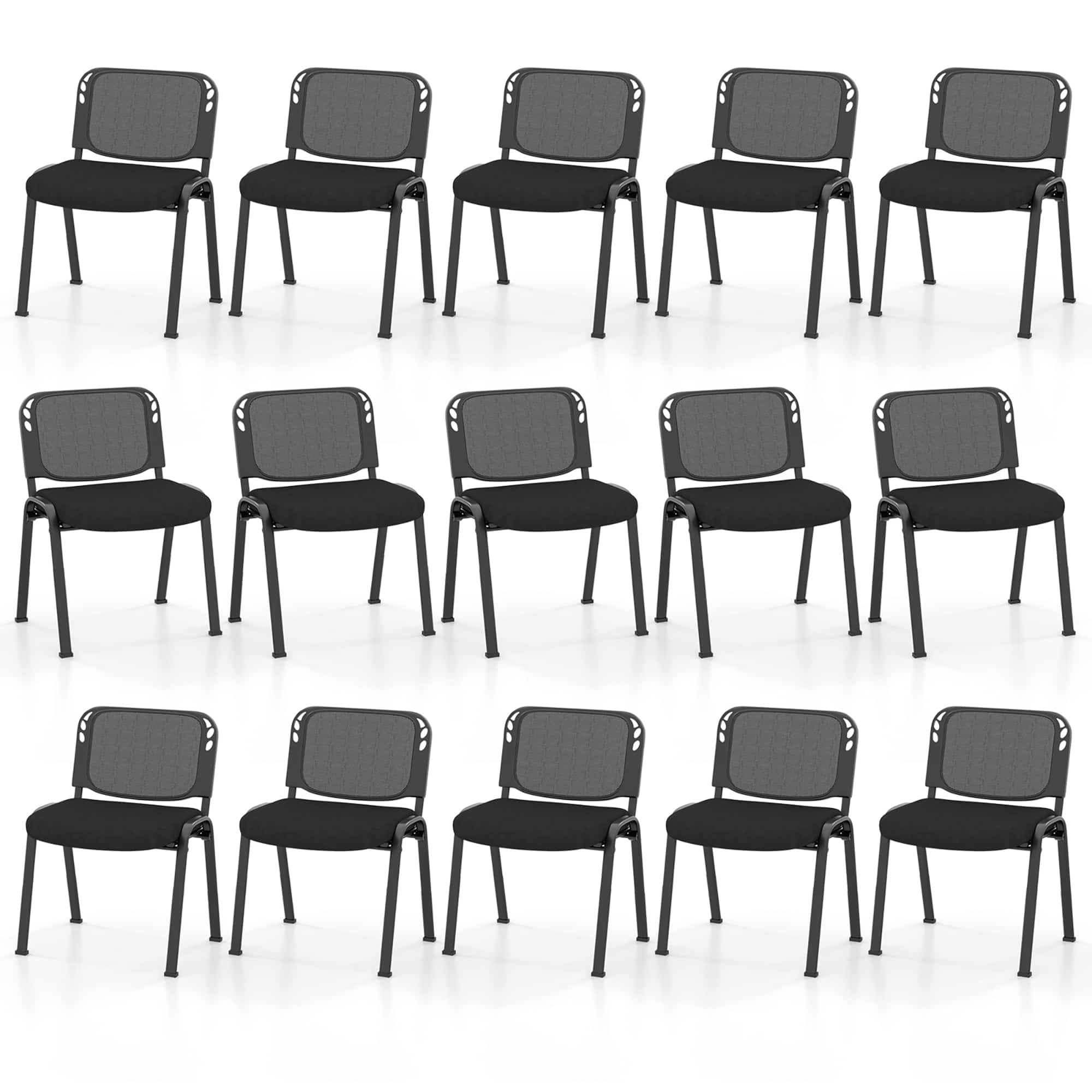Gymax - Mesh Conference Room Chairs Set of 15 w/ Upholstered Fabric Seat for Home Office - Black