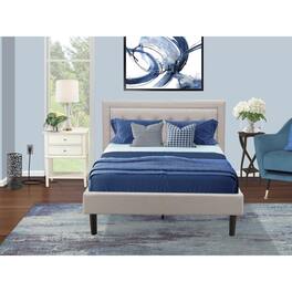 East West Furniture - FN08F-1VL0C 2-Piece Platform Full Size Bed Set with 1 Full Bed and an End Table for bedroom - Linen Fabric - Mist Beige