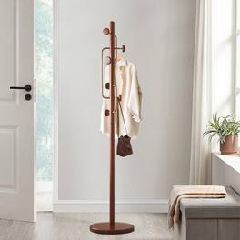 Chateau Abodes - Wood Coat Rack Freestanding with 6 Hooks, Hall Tree Sturdy Base for Entryway, Hallway, Bedroom - Walnut