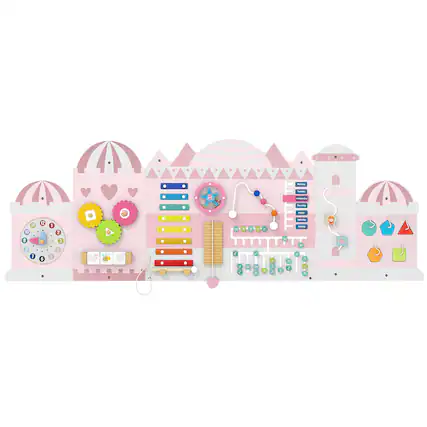 Front. Costway - Costway 11-in-1 Montessori Wooden Sensory Board for Education and Early Development - Pink.