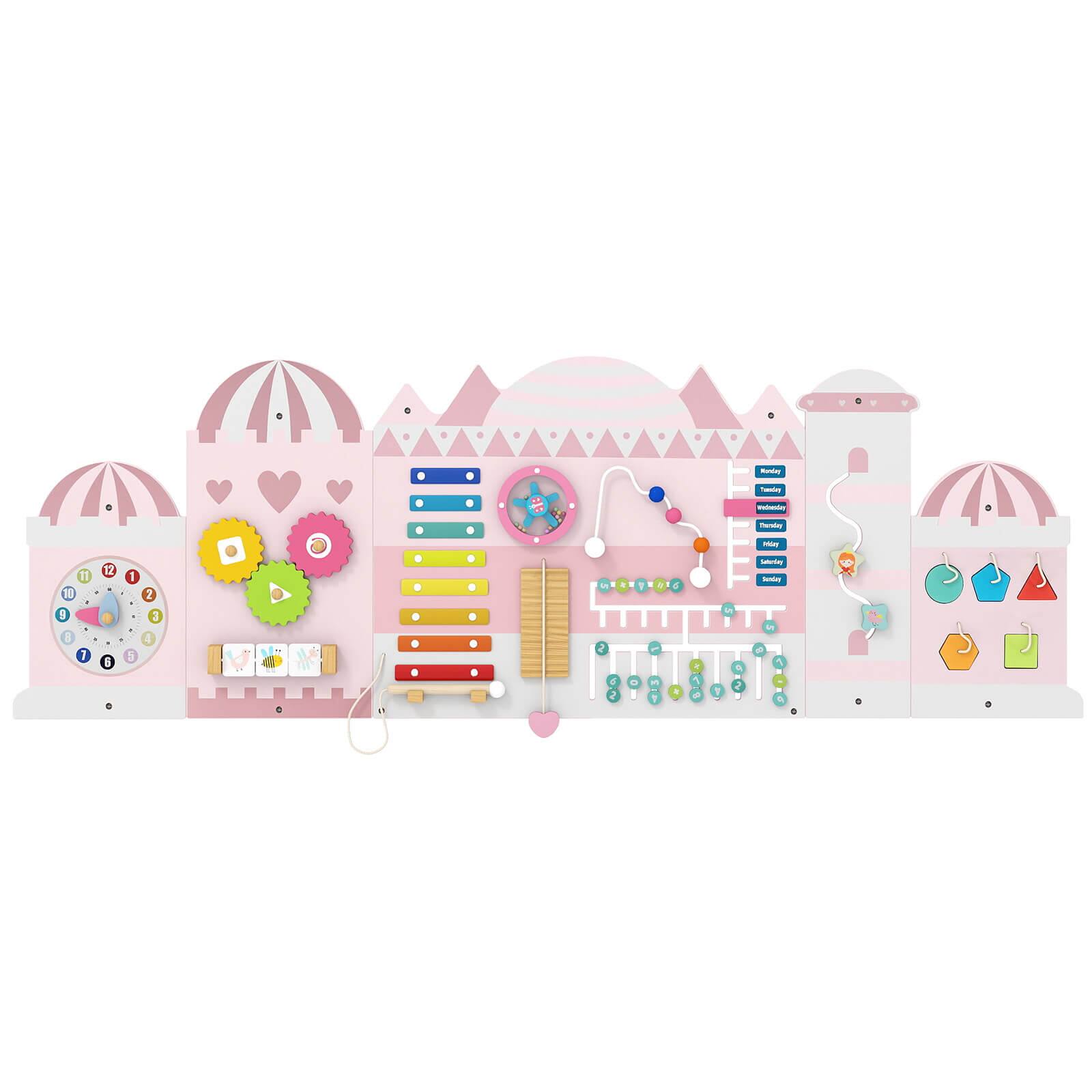 Front. Costway - Costway 11-in-1 Montessori Wooden Sensory Board for Education and Early Development - Pink.