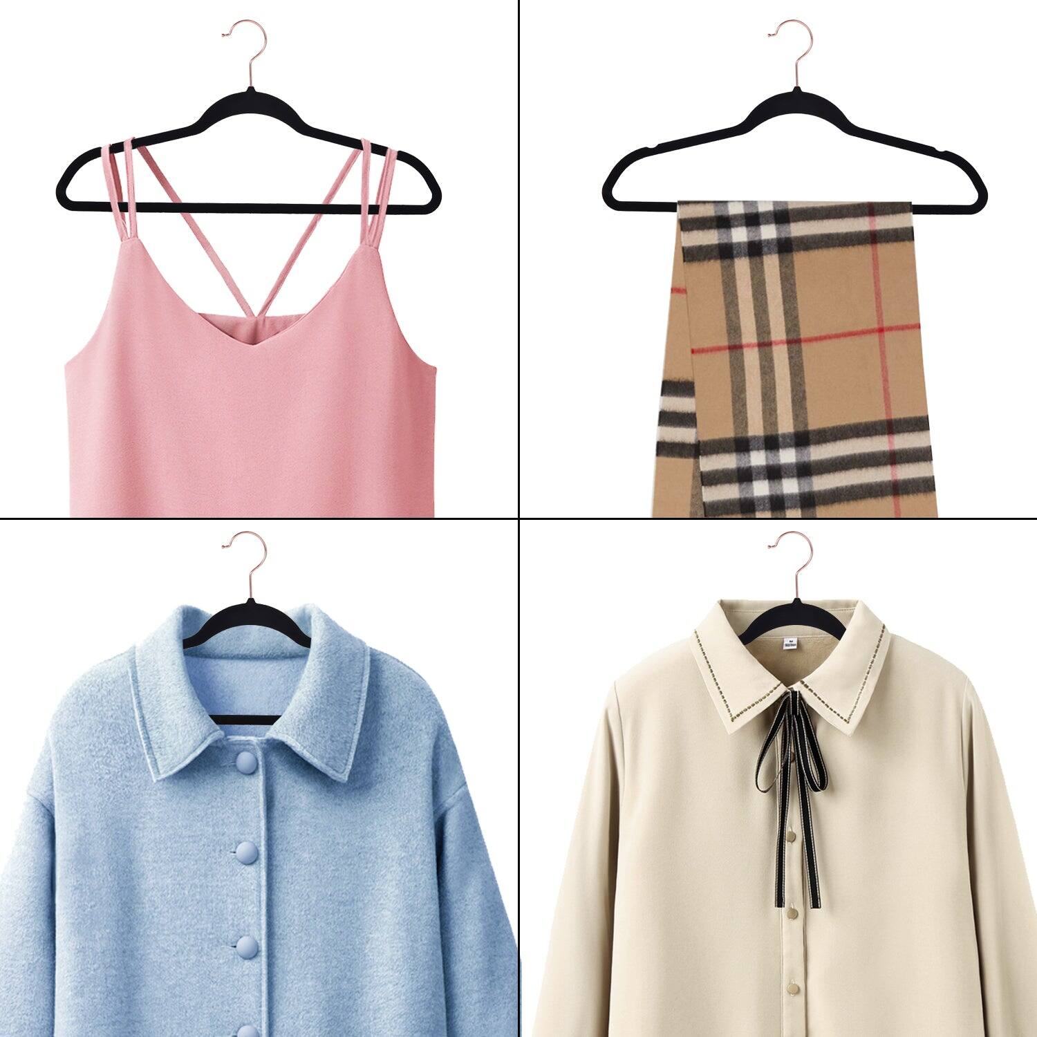 Alt View 6. Vecelo - 50Pack Flocking Velvet Non-Slip Hangers– Space Saving Slim Clothes Hangers - Black.