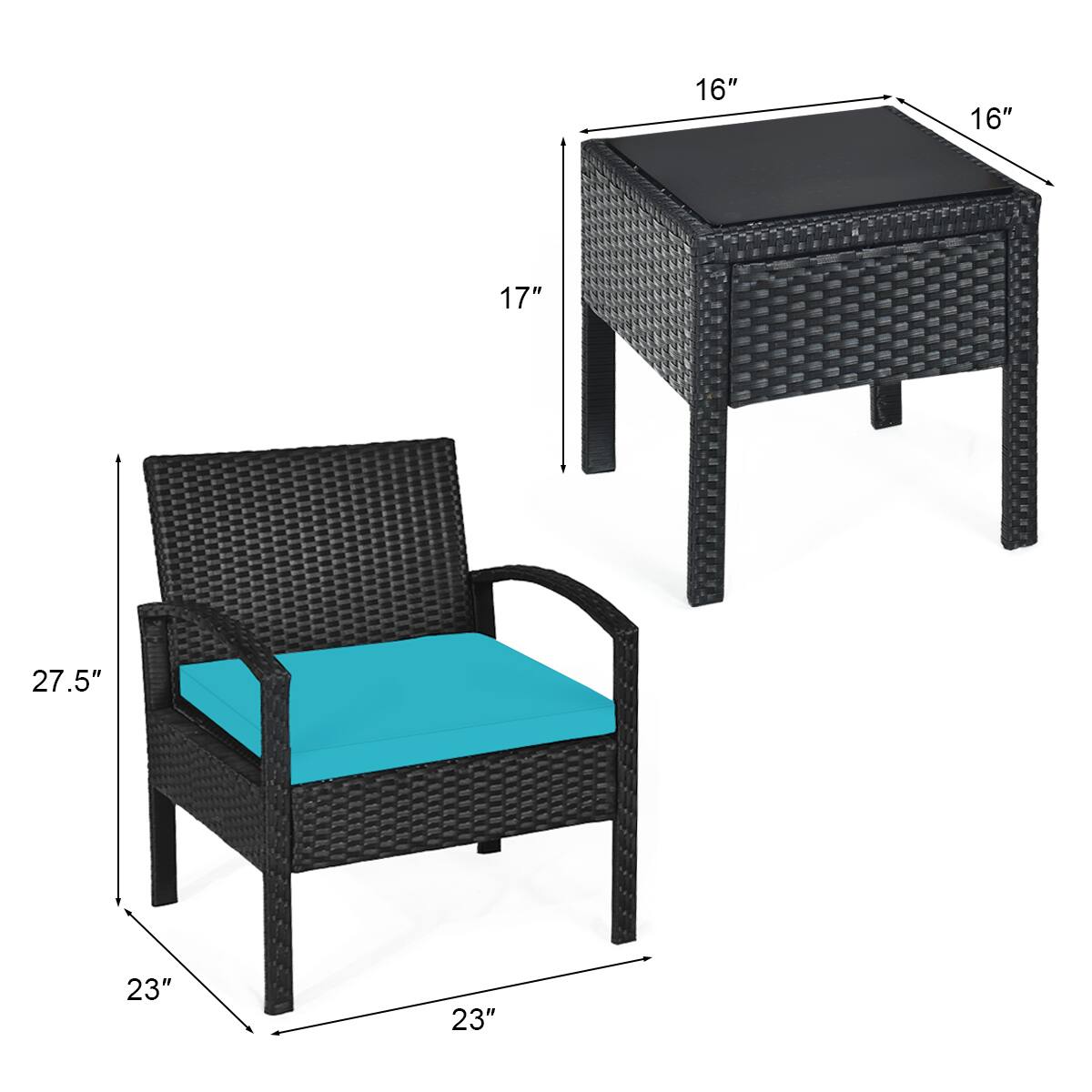 16" x 16" x 17"  
27.5" x 23" x 23"