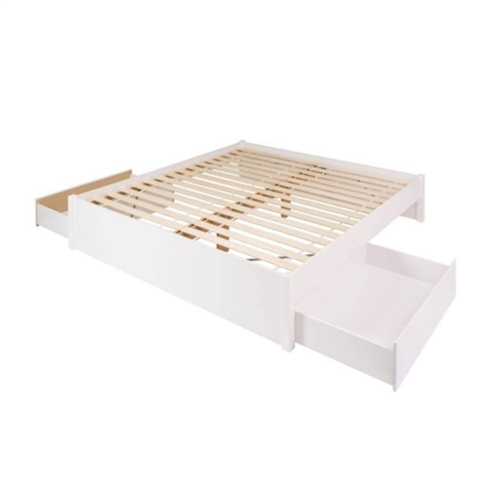 Angle. Hivvago - King Size 2 Drawer Storage White Wooden 4 Post Platform Bed  Frame - White.