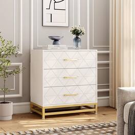 GARVEE - Dresser for Bedroom with 3 Drawer, Modern Dressers Chest of Drawers, with Wide Drawers and Metal Handles, Wood Dressers - White