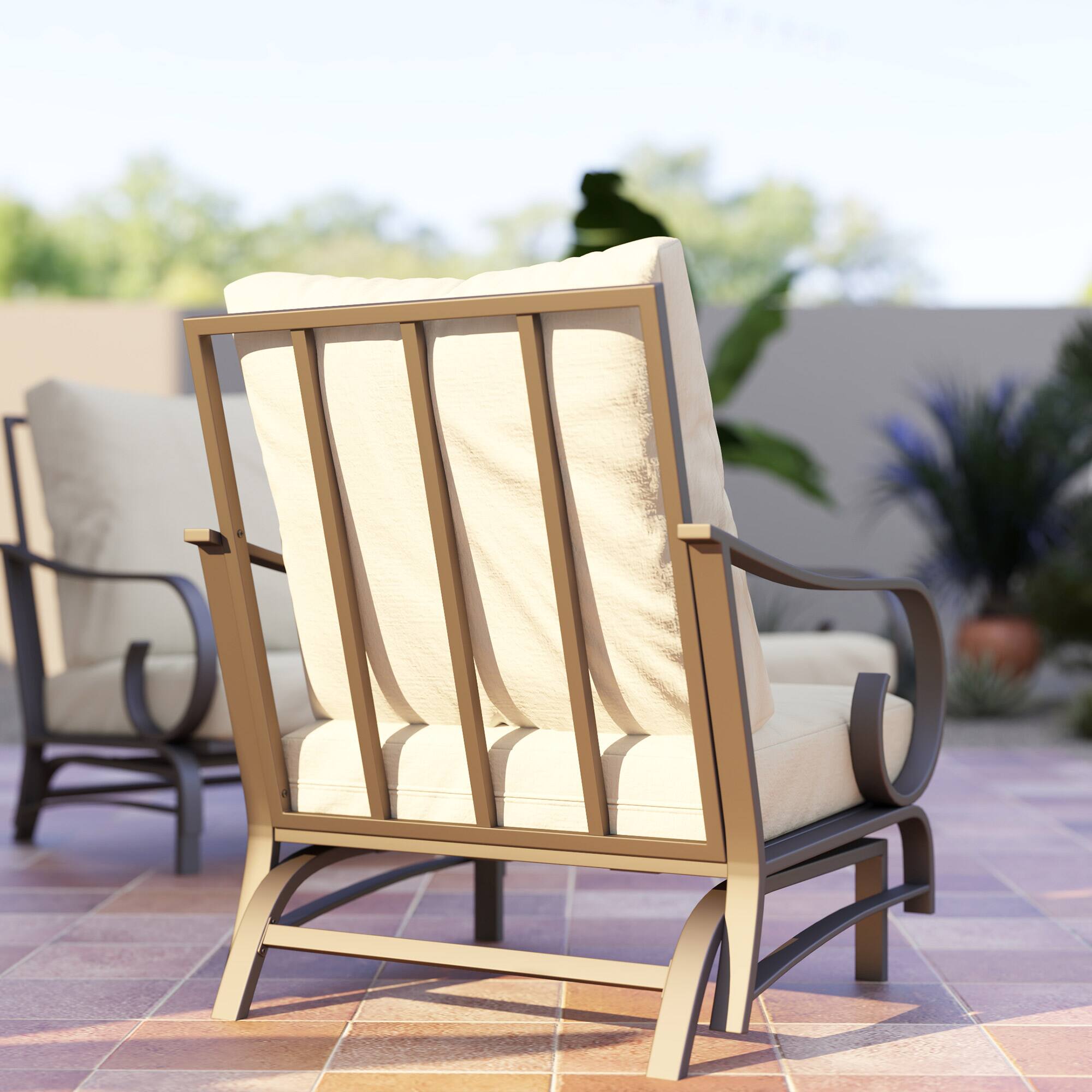 Alt View 7. Outsunny - 5 Piece Patio Furniture Set with 2 Rocking Chairs, 3-Seat Sofa, 2 Ottomans, Outdoor Conversation Set - Beige.