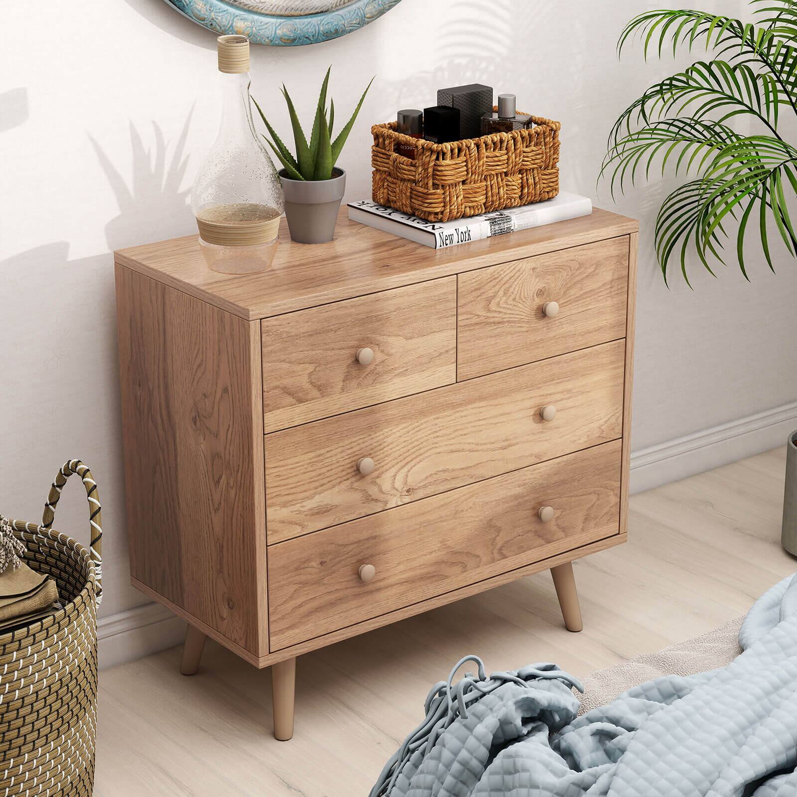 Alt View 3. Costway - Costway 4 Drawer Dresser for Bedroom Wide Chest of Drawers with Metal Guide Rails - Natural.