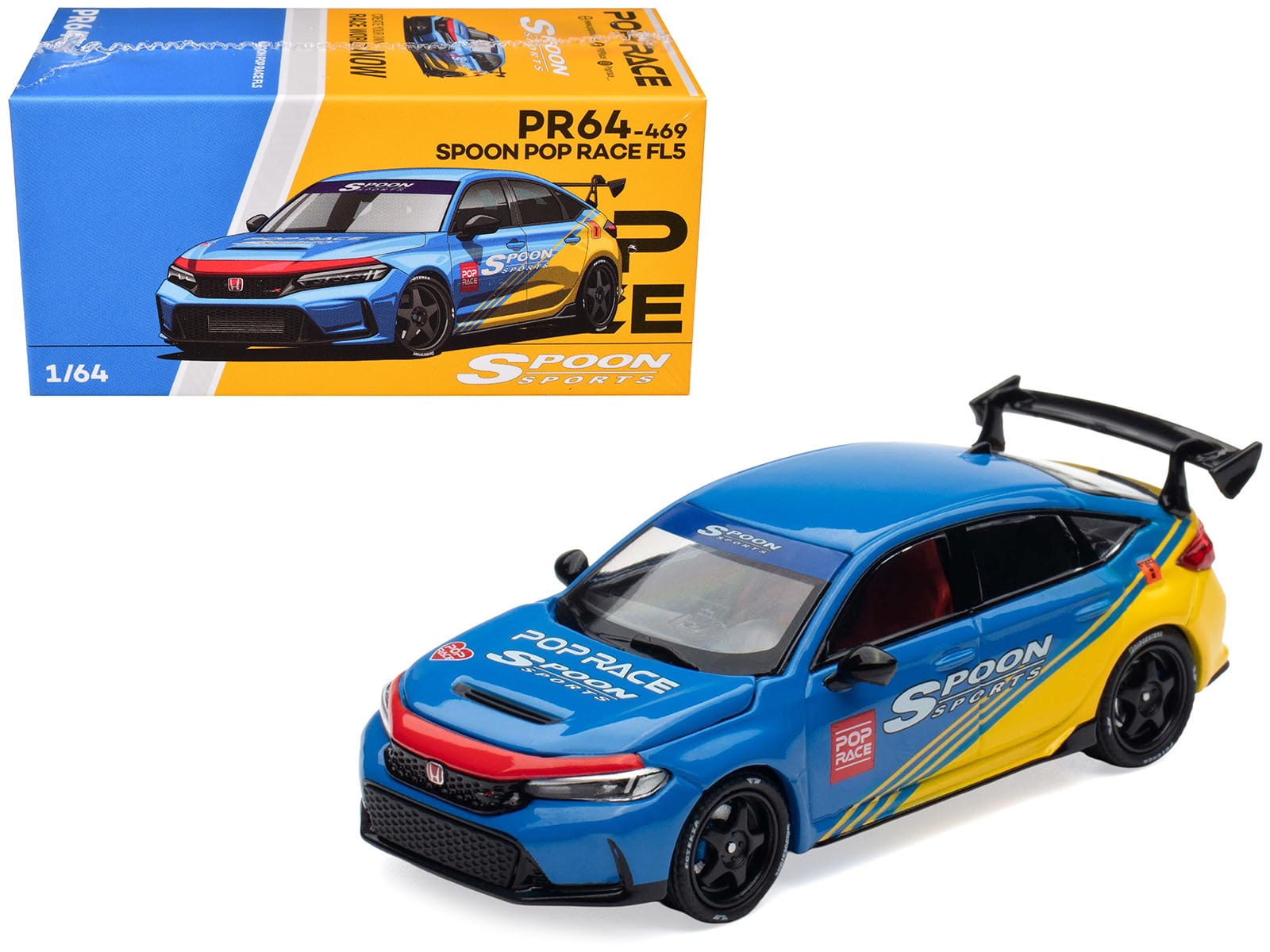 Pop Race - Honda Civic Type R FL5 "Spoon Sports" "Tokyo Auto Salon - Hong Kong 2025" 1/64 - Blue and Yellow