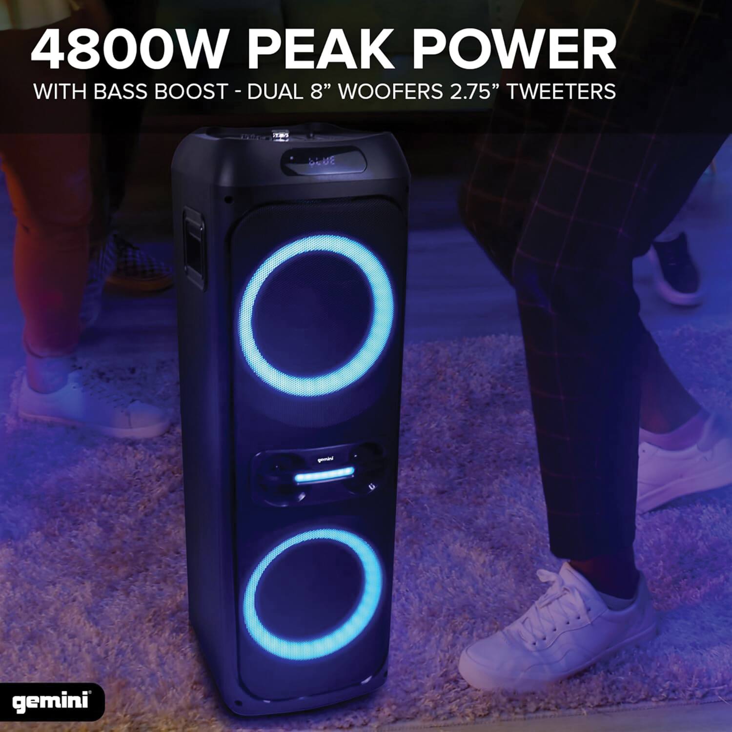 4800W PEAK POWER  
WITH BASS BOOST - DUAL 8" WOOFERS 2.75" TWEETERS  

gemini