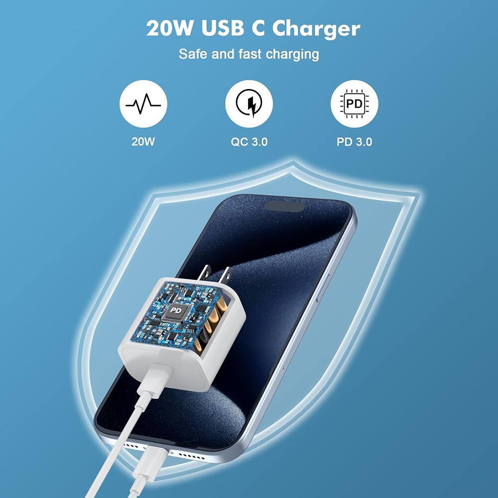 20W USB C Charger  
Safe and fast charging  
20W  
QC 3.0  
PD 3.0