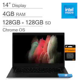 Samsung - Galaxy Chromebook Go - 14" LED Laptop - Intel Celeron- 4GB Memory - 128GB + 128GB SD Card - Silver