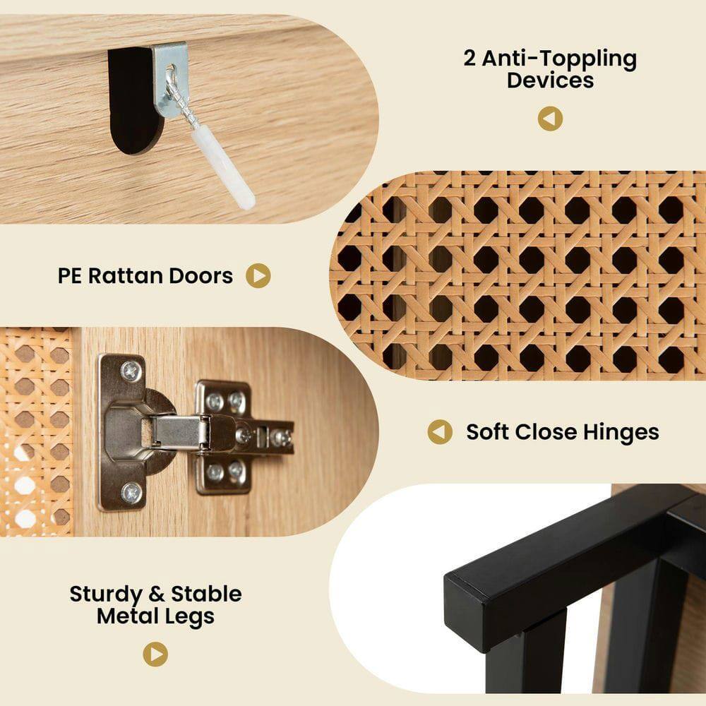 - 2 Anti-Toppling Devices
- PE Rattan Doors
- Soft Close Hinges
- Sturdy & Stable Metal Legs