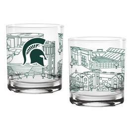 Indigo Falls - Michigan State Spartans Two-Pack 14oz. Campus Line Art Glass - Multicolor