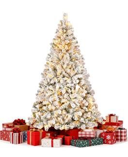 Sugift - 6-Ft Pre-Lit Snow-Flocked Christmas Tree with 250 LED Lights & 1000 Branch Tips - White