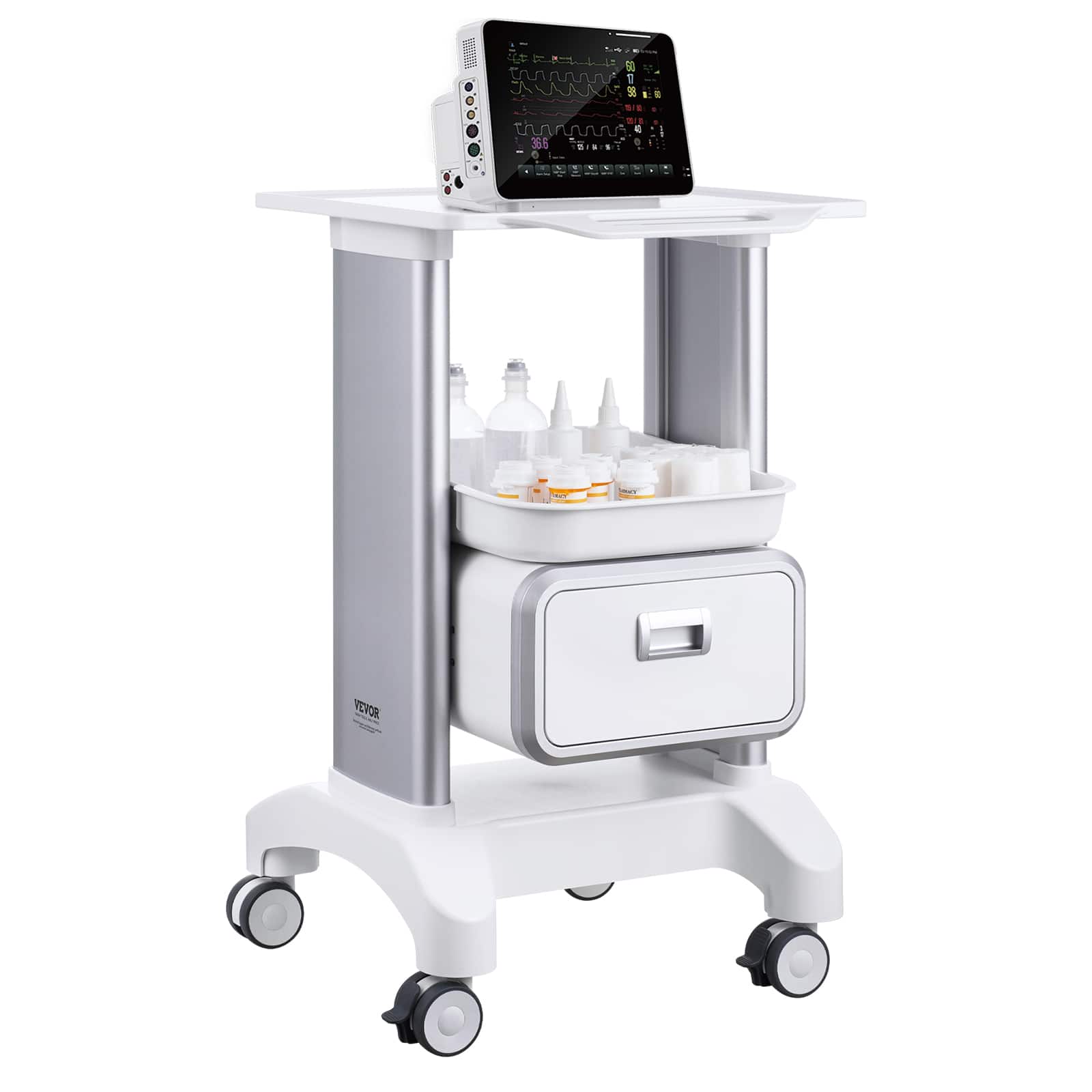 VEVOR - 2 Tiers Lab Carts, Lab Utility Cart with 1 Drawer & 1 Top Tray, Mobile Medical Cart with ABS Material, 4 Silent Wheels - Silver price history on PriceWatchPro