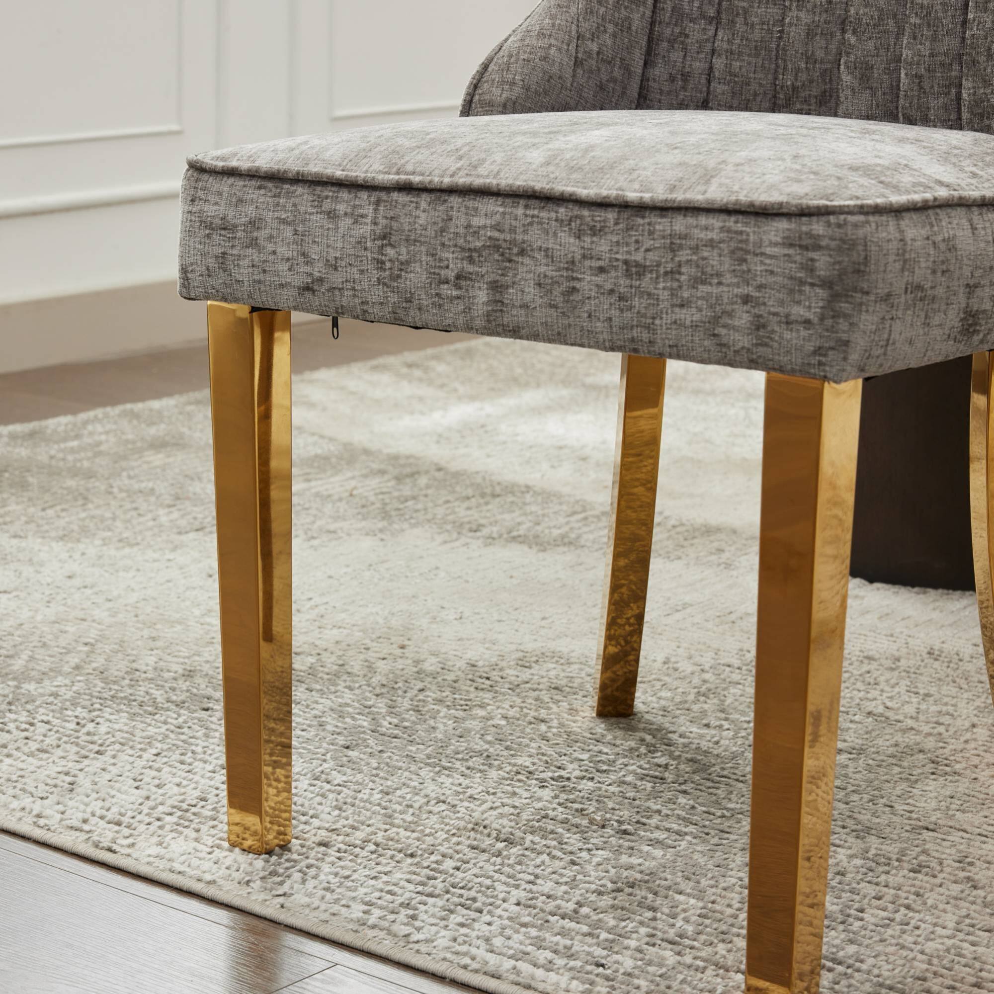 Alt View 9. GOODSILO - Luxury Chenille Fabric Upholstered Dining Chairs with Golden Stainless Steel Legs, Set of 2 - Gray.