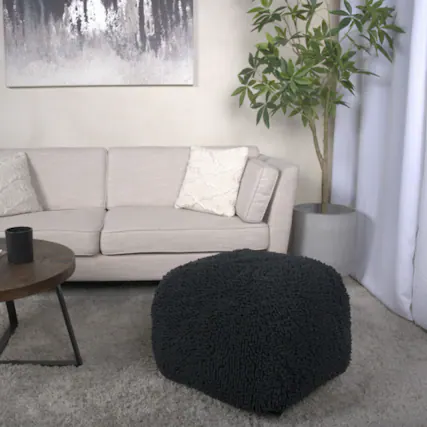 Front. GOODSILO - Soft Microfiber Square Pouf with Plush Seating for Cozy Comfort - Charcoal.