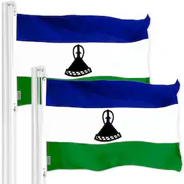 G128 - 2-Pack Lesotho (Basotho) Flag 3x5 ft 150D Polyester Indoor/Outdoor, Brass Grommets - Blue, White, Green