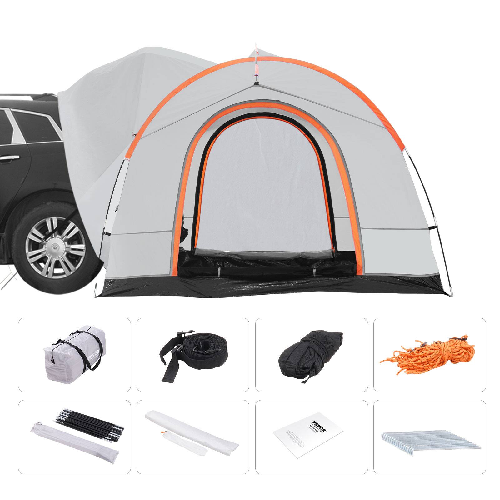 Alt View 5. VEVOR - SUV Camping Tent, 8'-8' SUV Tent Attachment for Camping with Rain Layer and Carry Bag, PU2000mm Double Layer Truck Tent - Gray.