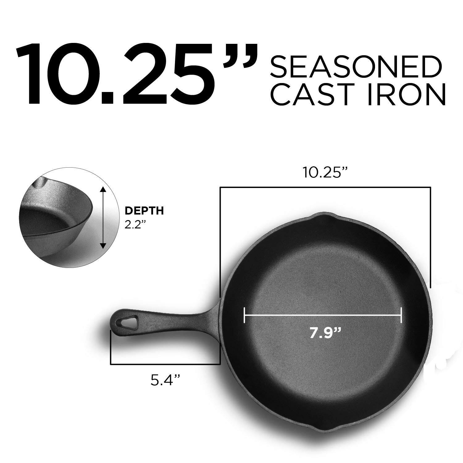 10.25" SEASONED CAST IRON
10.25" DEPTH
7.9"
5.4"