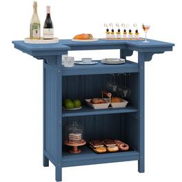 SERWALL - Outdoor Bar Table,HDPE Patio Bar Cabinet with 4-Tier Storage - Blue